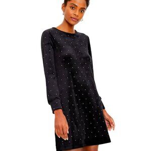 Loft NWT Black Velour Silver Studded Puffed Sleeve Deep V Tie Back Dress Size S